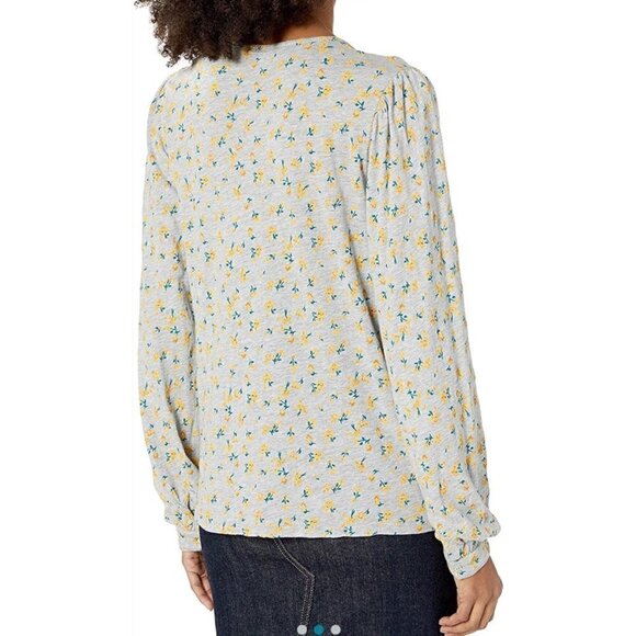 Lucky Brand Gray Peasant Yellow Floral Boho Long Sleeve Blouse M - Picture 2 of 7